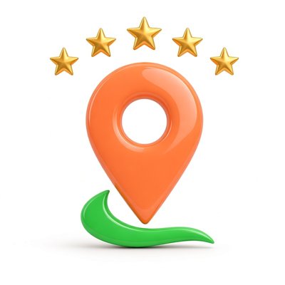 Five Star Local: orange map pin with gold stars
